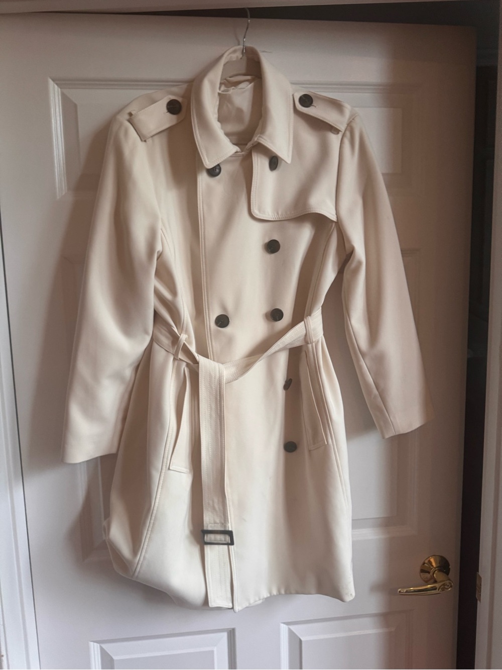 H&M Cream Double-Breasted Trench Coat with Belt